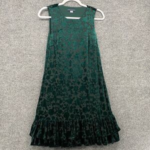 Tommy Hilfiger Dress Size 4 Green Floral Velvet Burnout Forest Fairy Whimsical
